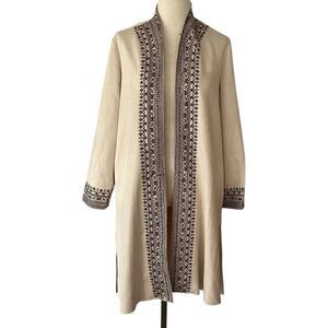 NWOT Solitaire Anthropologie Faux Suede Embroidered Open Coat Jacket XL